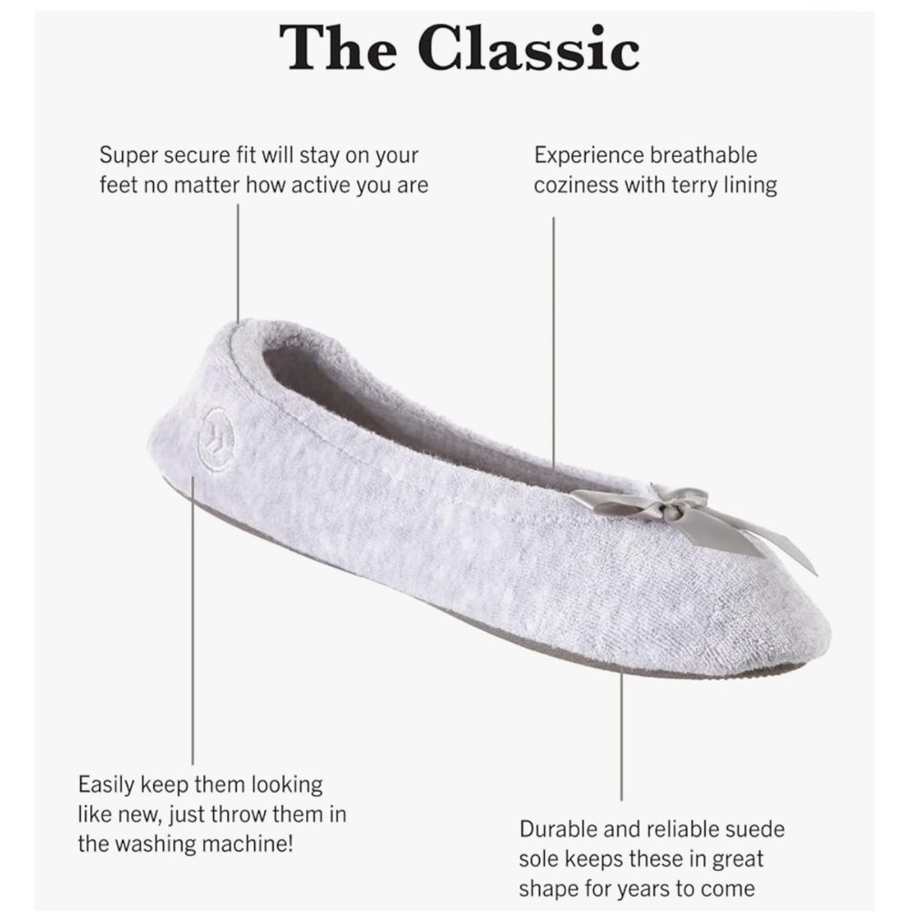 Isotoner Womens 2 Pack Microterry Ballerina Slippers Grey Quilted Navy Blue XL - Picture 3 of 6